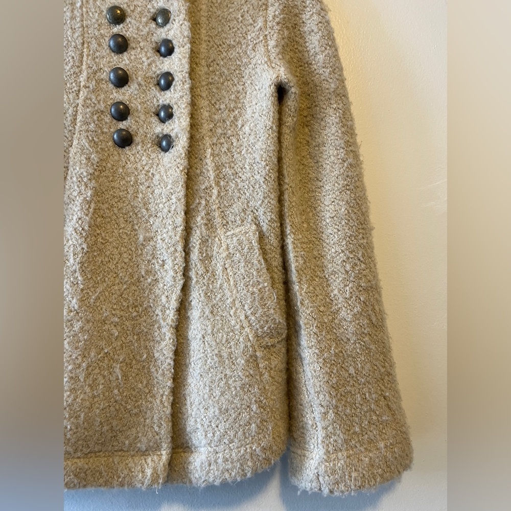 Free People Military Bell Sleeve Wool Blend Teddy Fuzzy Coat Size XS In Oatmeal - Picture 6 of 13